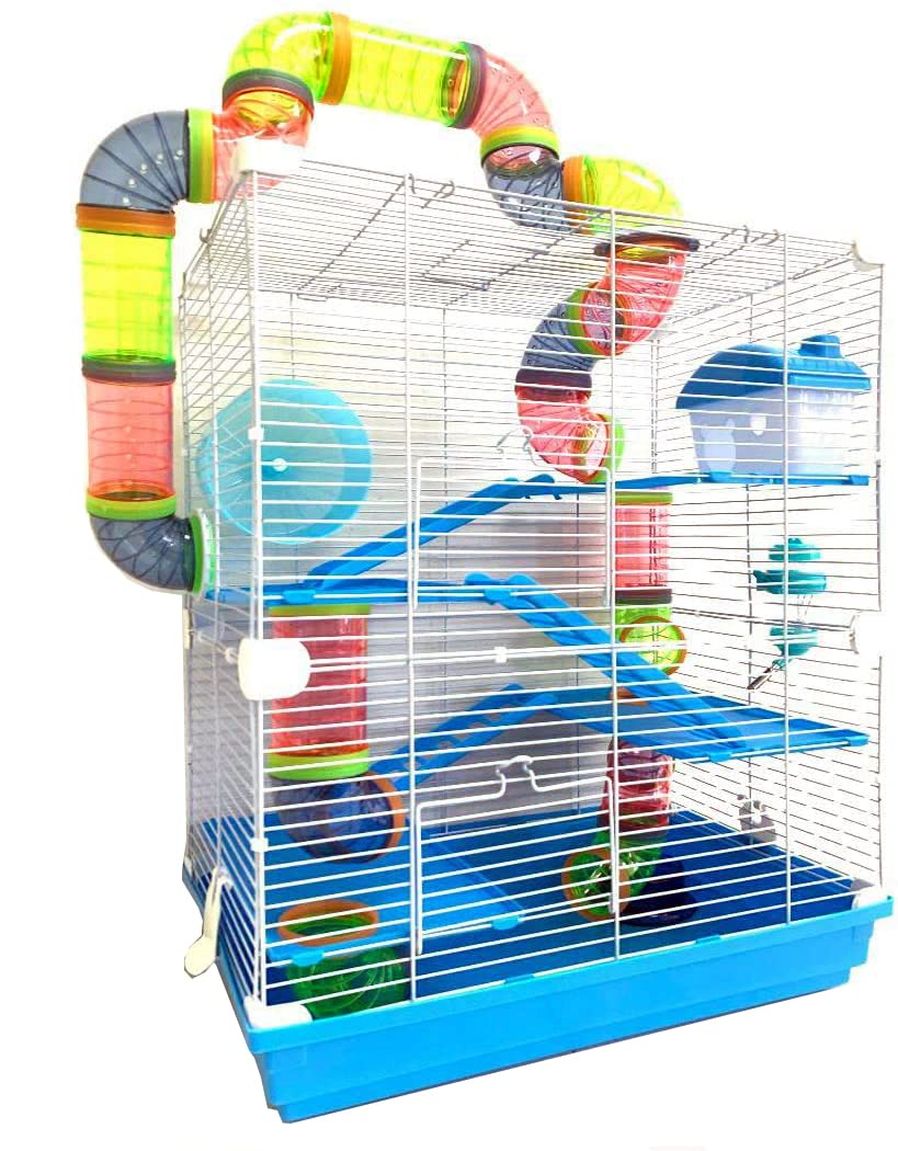 Mcage hamster-mansion-5-pisos azul: jaula amplia para explorar con seguridad