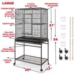 Dimensiones de la jaula Mcage 25x17x54 pulgadas para aves grandes.