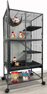 Jaula Mcage de dos pisos con unidad doble y 4 estantes, ideal para varios pequeños animales.