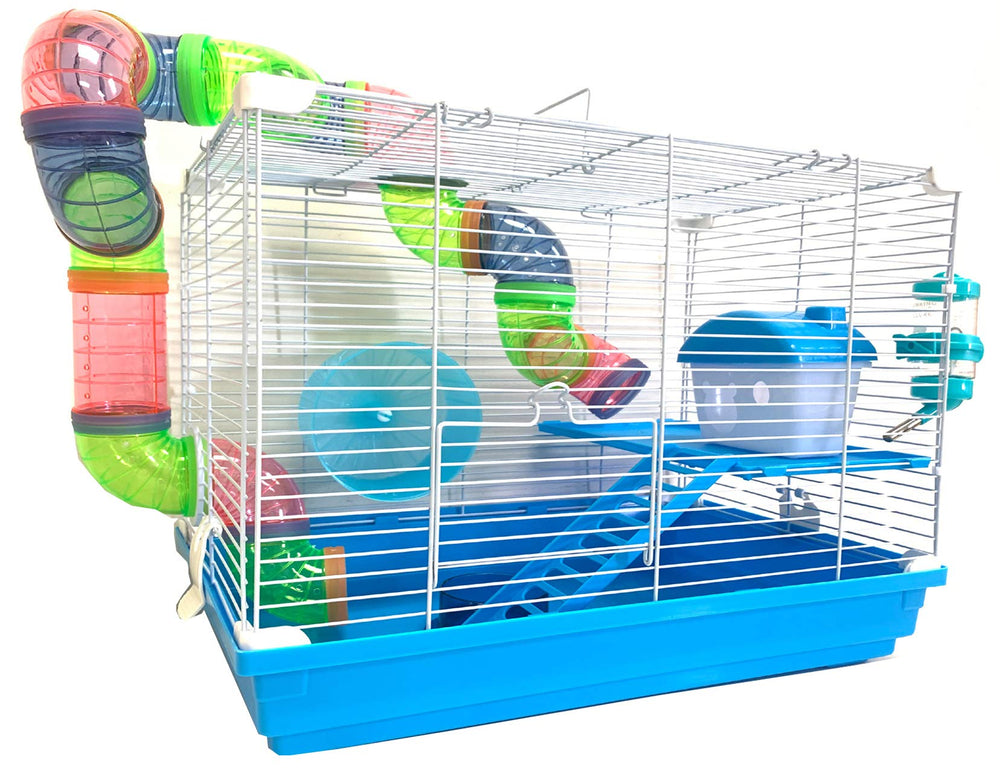 Mcage jaula hamster dos niveles azul, espacio amplio para juego diario.