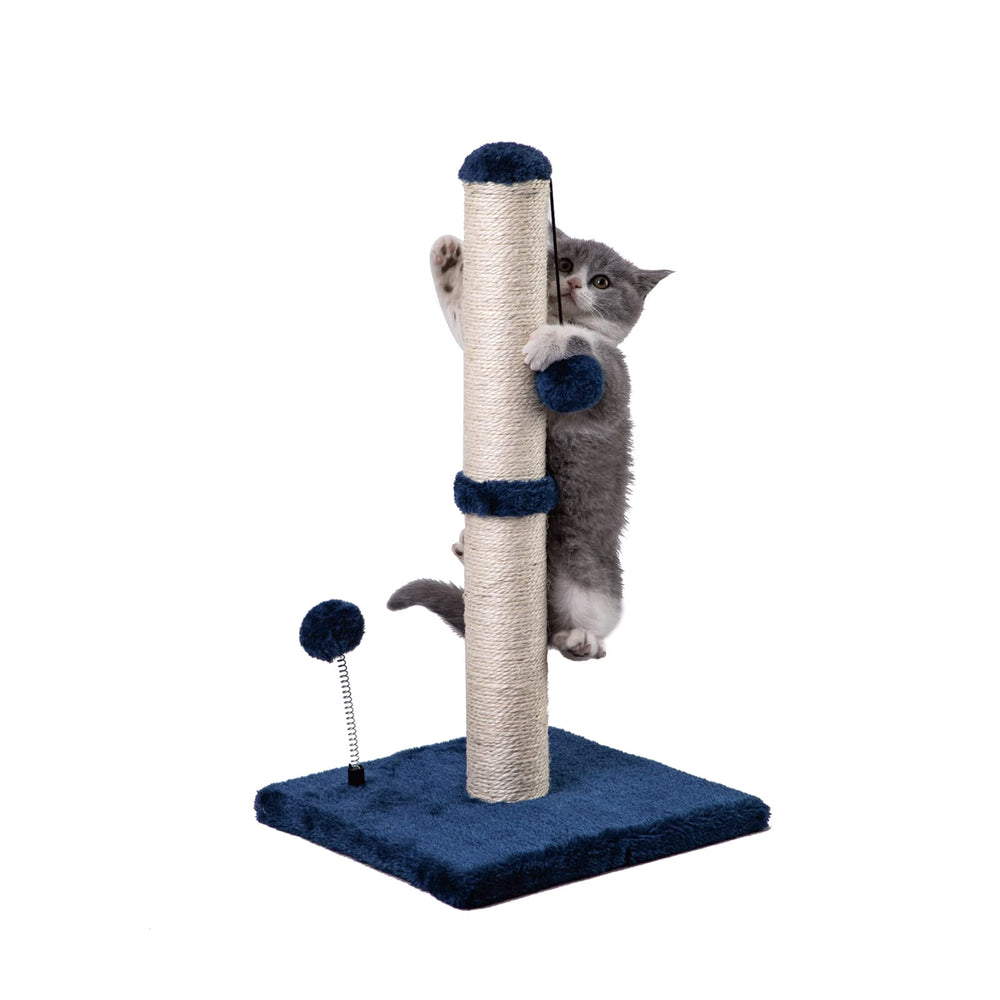 MECOOL post rasca-gato de sisal 22 pulgadas azul, ideal para gatos pequeños.