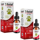 Gotas MediNatura T-Relief para perros, frasco vertido, alivio suave para músculos y articulaciones.