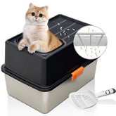 MEEXPAWS caja de arena de acero inoxidable con entrada superior para mayor privacidad
