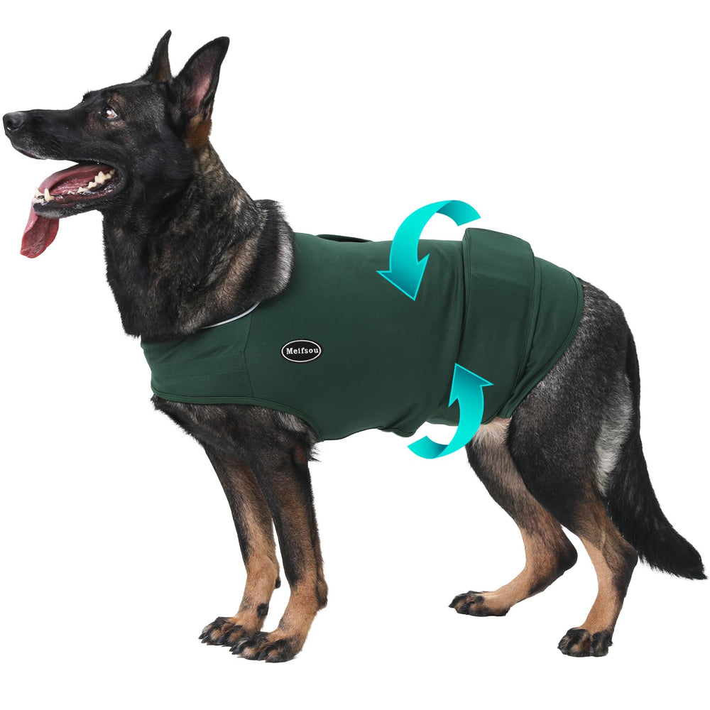 Chaleco Meifsou para ansiedad canina, vista frontal que inspira seguridad