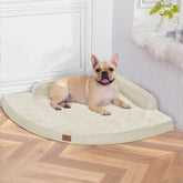 Cama MEKIY para perro grande, vista frontal beige, soporte cómodo para descanso.