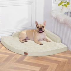 Cama MEKIY para perro grande, vista frontal beige, soporte cómodo para descanso.