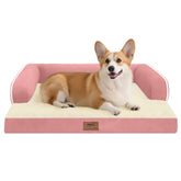Cama MEKIY para perro mediano, vista general en rosa, soporte ortopédico y cómodo.