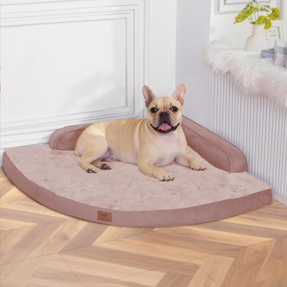 Cama MEKIY ortopédica para perros grandes, rosa, vista general para confort diario.