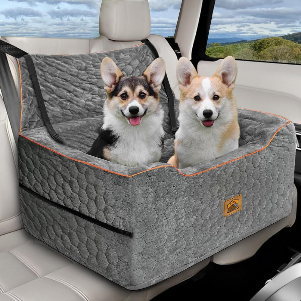 Melafa365 asienta perro mediano en coche gris para viajes más cómodos.