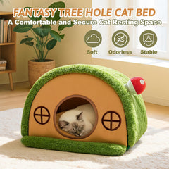Mellownido cama gato, textura terciopelo cristal para calor suave.