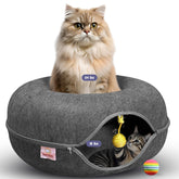 Meow Mates tunel-gato-ocultacion-bola-colgante, refugio seguro para gatos curiosos.