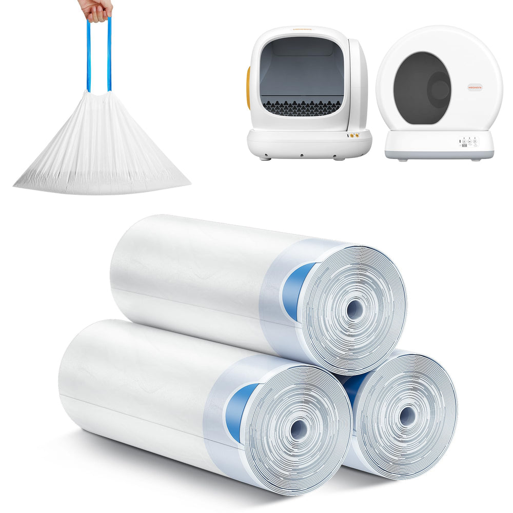 Bolsas Meowant para caja de arena: resistentes y listas para cambios sin derrames.