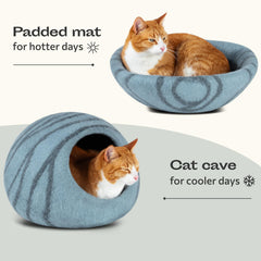 MEOWFIA Cueva para gatos Aguamarina, uso dual como refugio y cama superior.