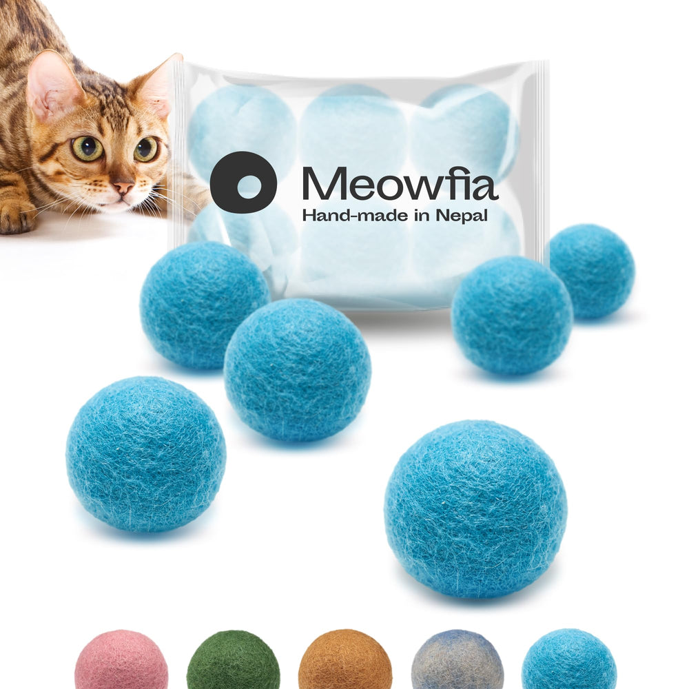 MEOWFIA bolas de lana 6 piezas, ideales para juego seguro de gatos y perros pequeños