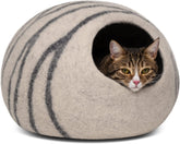 MEOWFIA cueva para gatos en lana merino gris claro, refugio cálido para interiores