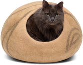 MEOWFIA cueva para gatos de lana merino beige grande, refugio para siestas.
