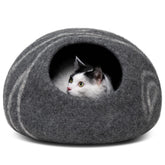 MEOWFIA cueva para gato de lana merino gris oscuro, exterior elegante