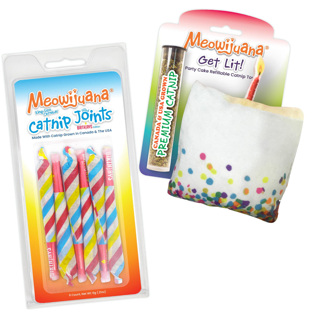 Meowijuana Birthjays bundle: juntas de hierba gatera premium para juego suave y estimulante