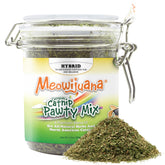 Meowijuana Catnibas Pawty Mix en una jarra, ideal para enriquecer la hora de juego.