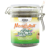 Meowijuana Catnibas Pawty Mix con lemongrass en tarro para enriquecimiento felino.