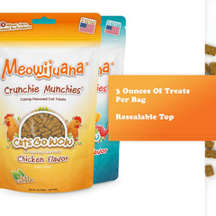 Meowijuana Crunchie Munchies blanco-pescado, snack bajo calorías para gatos activos.