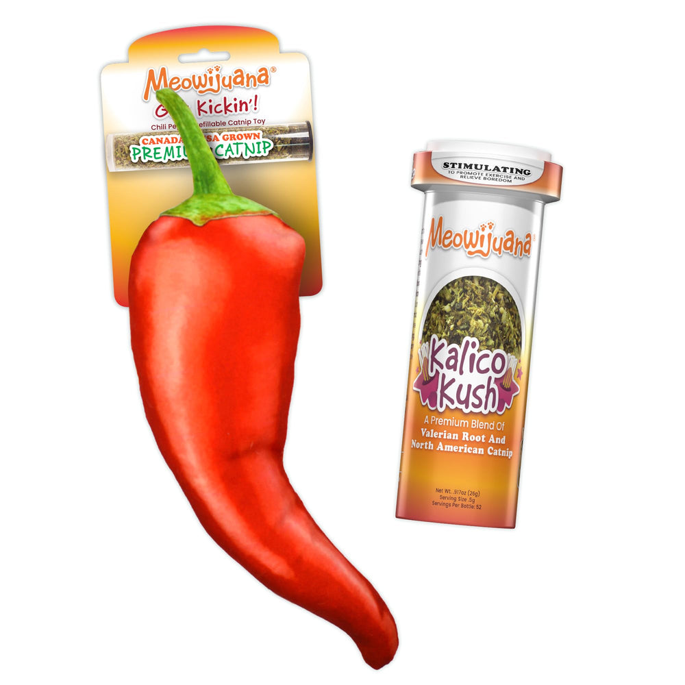 Meowijuana: juguete pimiento pateador rellenable para juego activo.