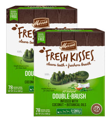 Merrick Fresh Kisses: doble cepillo para limpieza dental en perros toy.