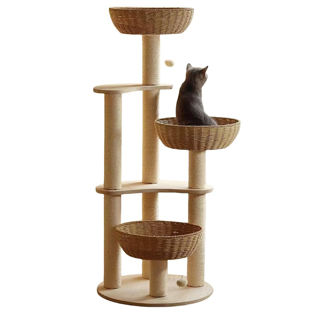 Árbol MewJoyee para gatos modernos, estructura estable para felinos grandes.