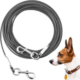 Mi Metty cable tie-out para perro de 150 ft, ideal para explorar con seguridad.