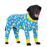 Pijama Miaododo para perro con dinosaurio azul, uso diario cómodo.