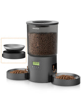 Miaosical alimentador automático para dos gatos, vista frontal – facilita comidas simultáneas.