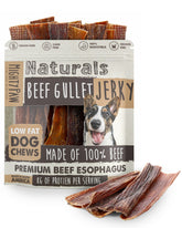 Mighty Paw Naturals gaznate de res seco, empaque práctico para perros en casa.
