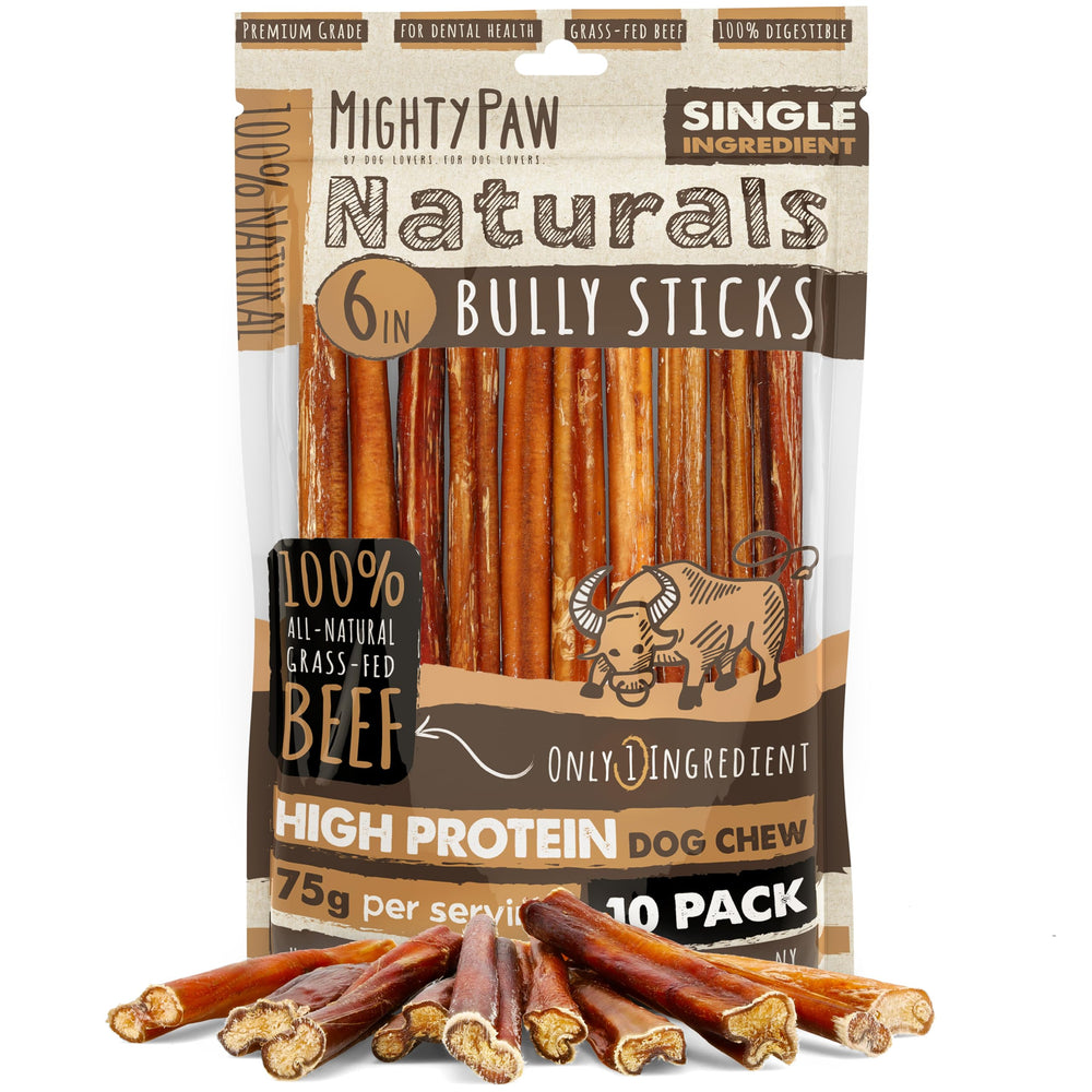 Mighty Paw Naturals, palitos bully de res, masticación segura para perros.