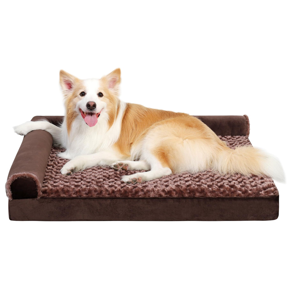 MIHIKK cama ortopédica para perro con bolster lateral, soporte cómodo.