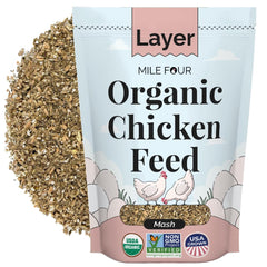 Mile Four Layer Mash en bolsa, alimento orgánico para gallinas sanas y activas.