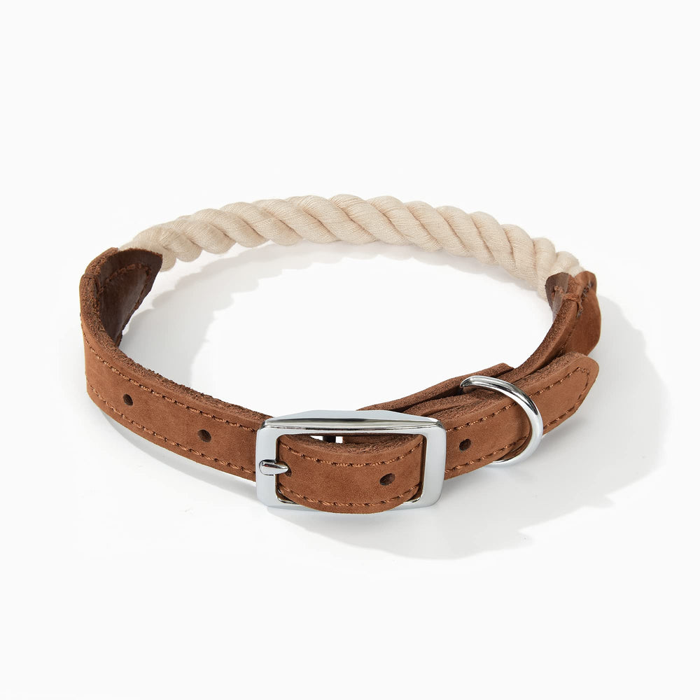 Collar de cuerda de algodón beige con cuero genuino Mile High Life, ideal para paseos cómodos.