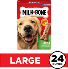Milk-Bone textura crujiente para perros grandes, ideal como merienda.