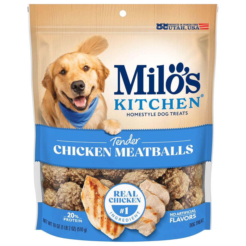 Milo’s Kitchen, bolsa de albóndigas de pollo para perros, lista para premiar.