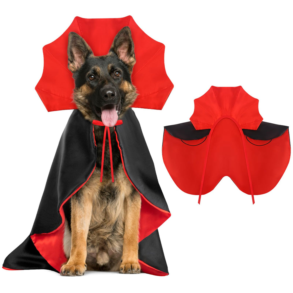 Miucat capa vampiro para perro con collar rojo, ideal para fiestas de Halloween.