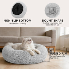 MIXJOY cama donut 20'' gris, textura pelo suave para confort nocturno