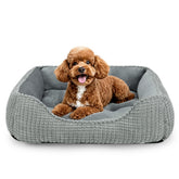 Cama MIXJOY para perros, vista frontal, lavable, con borde elevado para mayor comodidad.