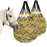 MIYABALA red de heno para caballos colgada en establo, ejemplo de uso práctico.