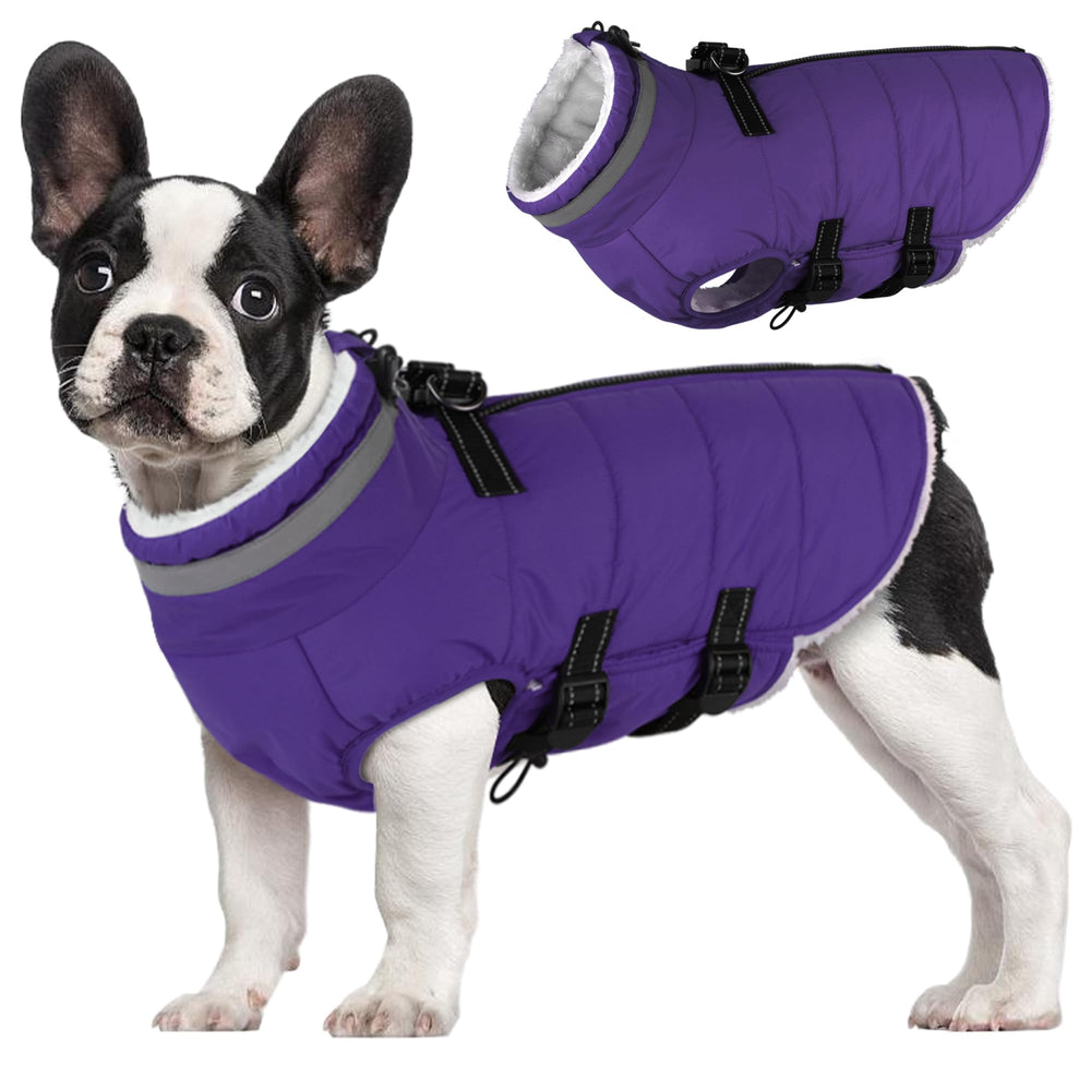 Mklhgty abrigo para perro pequeño con arnés incorporado, impermeable para paseos invernales.