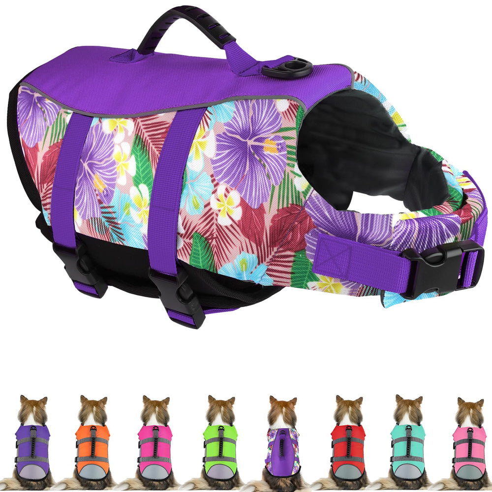 Chaleco salvavidas para perros Mklhgty con diseño hawaiano floral, ideal para nadar con seguridad