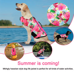 Mklhgty chaleco salvavidas para perro hawaiano, vista trasera, estilo floral para playa.