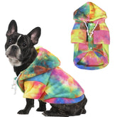 Sudadera con capucha Mklhgty para perros, diseño tintado y ajuste cómodo en el pecho.