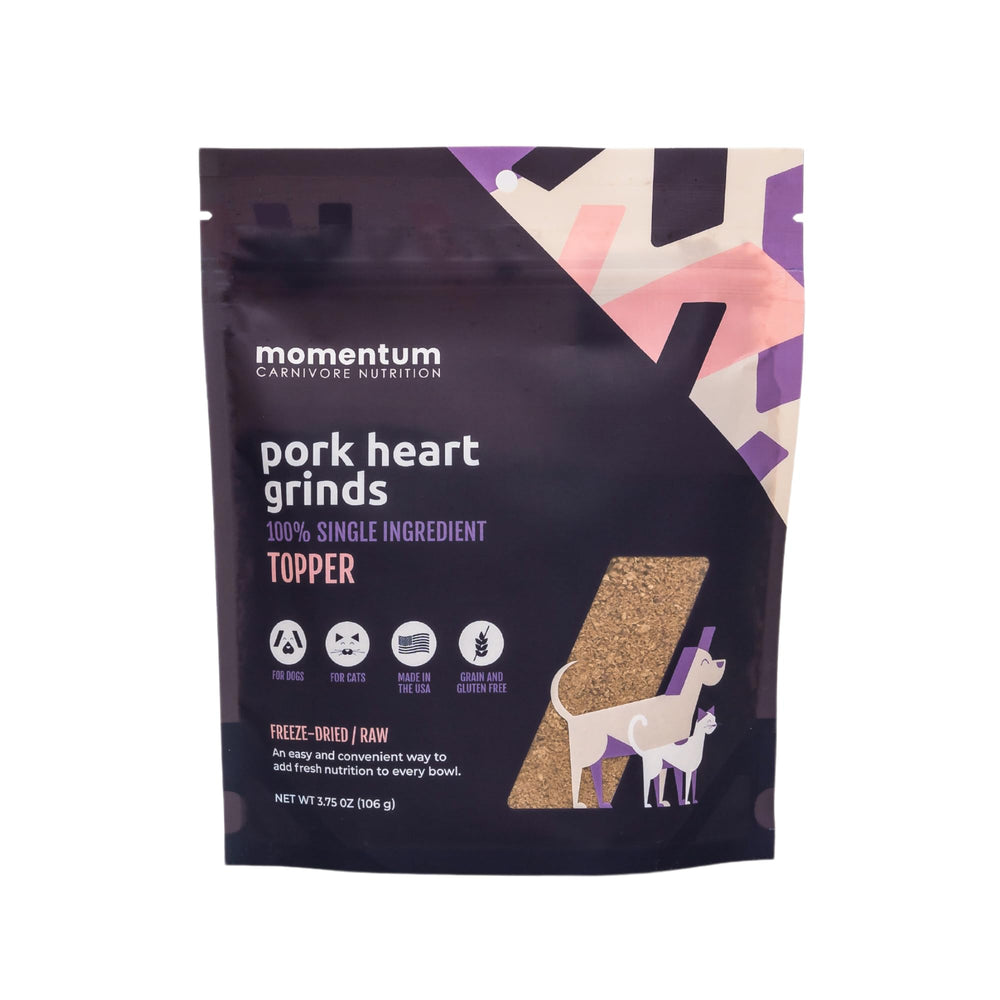 Momentum Carnivore Nutrition: bolsa con cierre de cerdo-corazón desecado para tentempié y complemento