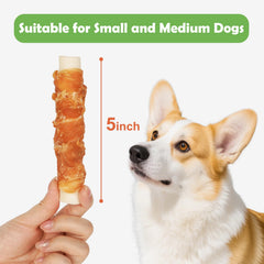 MON2SUN rollos envueltos de pollo e hígado para perros, posible ayuda dental al masticar.