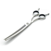 Tijeras Moontay 7 pulgadas con corte curvo para un acabado suave en grooming.