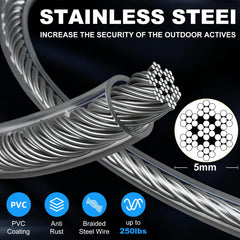 MooonGem Tie Out Cable de 25 pies con acero 5 mm, ideal para patios amplios.